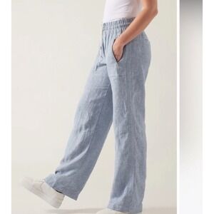 Athleta Cabo Linen Wide Leg Pants Blue Smocked Drawstring Plus Size 20